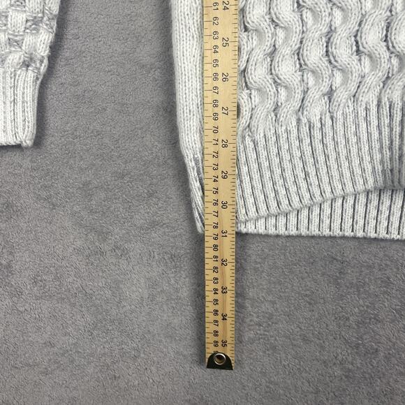 Leif Nelson Mens Large Gray Shawl Collar Toggle Chunky Cable Knit Sweater Cozy - Picture 7 of 12